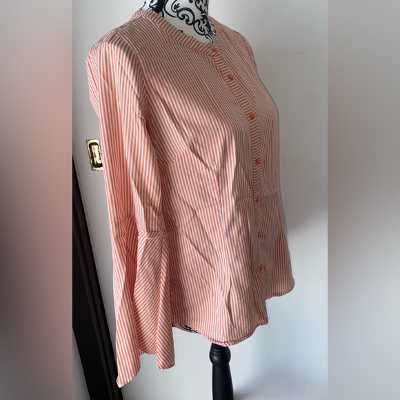 Linea by Louis Dell'Olio Size 2 White and Orange Bell Sleeve Striped Blouse - Picture 6 of 14